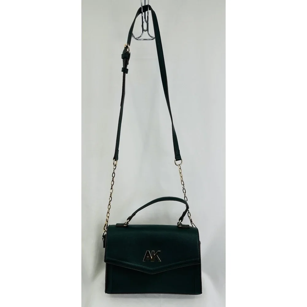 Anne Klein Satchel Shoulder Flap Crossbody Bag w/Gold Chain Strap‎ Green
